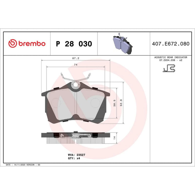 Brembo 4 x Rear Brake Pad Set fits Honda Accord 1999-2002 1.8 2.0 2.3