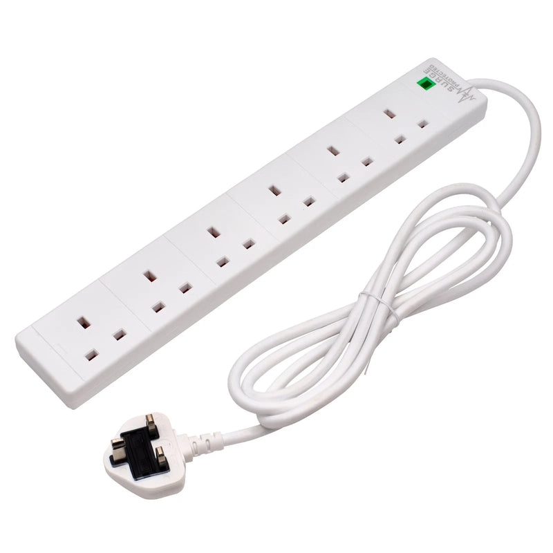 Non-Branded Six Socket Surge Protected Extension Lead with Neon Indicator, 2m - image 1