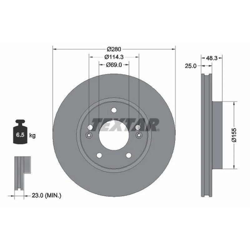 Textar 2 x Vented Front Brake Discs 92351203-x2