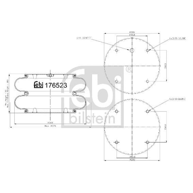 Febi Air Suspension Bellow 368mm 176523 OE 0057007145