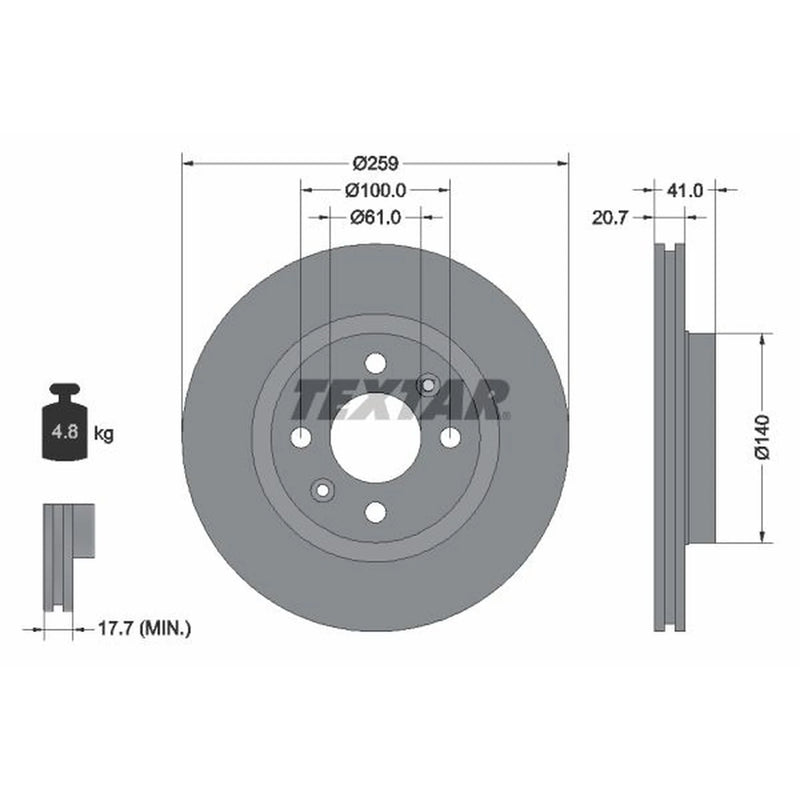 Textar 2 x Vented Front Brake Discs 92292103-x2
