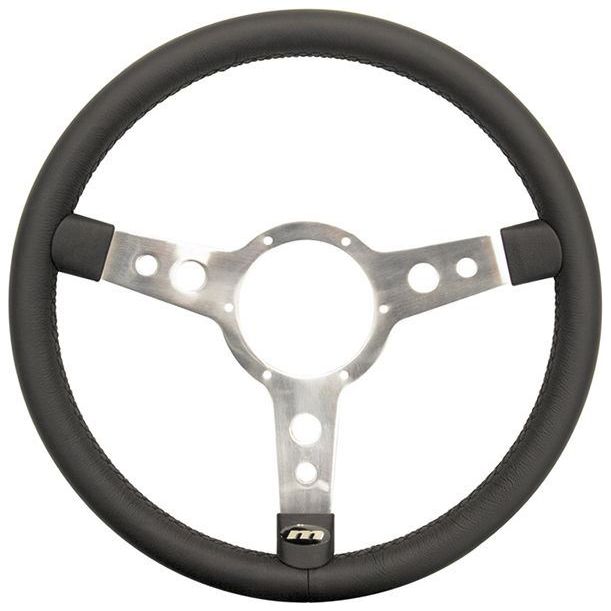 13" Traditional 3 spoke Vinyl Steering Wheel With Polished Centre - Black Mountney Classic  - Dynamic Drive