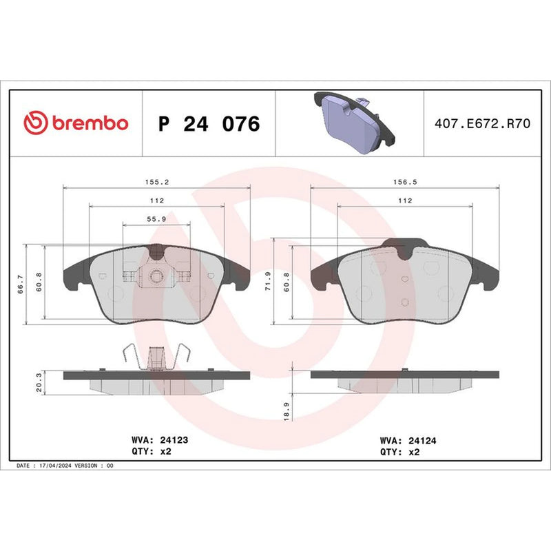 Brembo 4 x Front Brake Pad Set fits Ford Galaxy 2006-2015 2.0