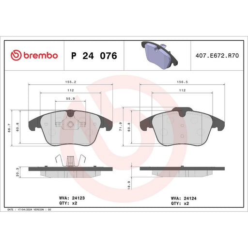 Brembo 4 x Front Brake Pad Set fits Ford Galaxy 2006-2015 2.0