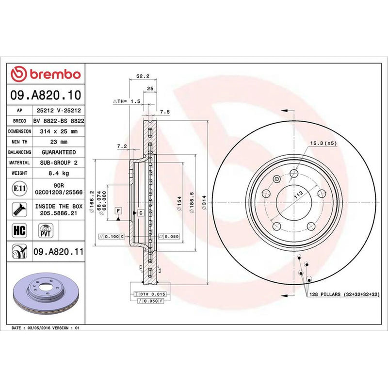 Brembo 2 x Front Brake Discs 09.A820.11-x2