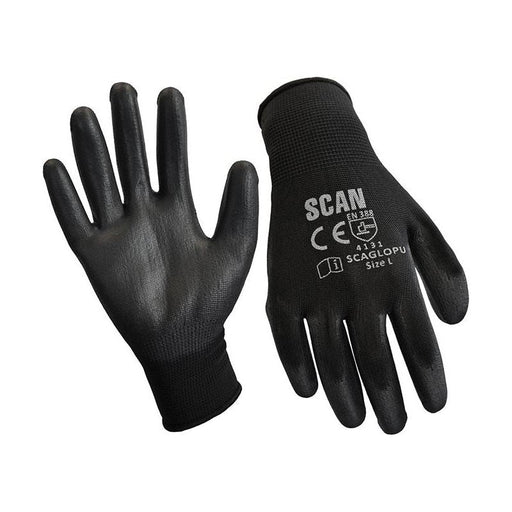 Scan Black PU Coated Gloves - M (Size 8) (12 Pairs) Scan - Dynamic Drive