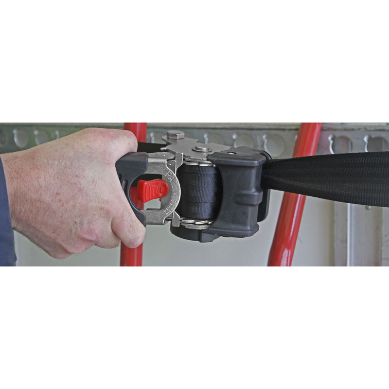 Sealey ATD50301 1500kg Auto Retractable Ratchet Tie Down Strap 50mm x 3m + Hooks Sealey  - Dynamic Drive