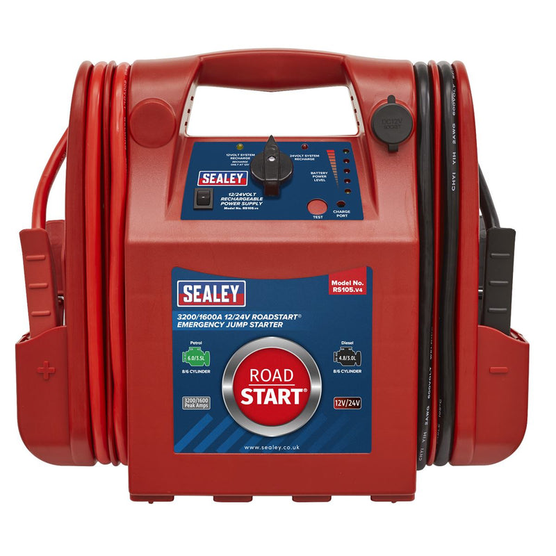 Sealey RoadStartï Emergency Jump Starter 12/24V 3200/1600 Peak Amps RS105 Sealey - Dynamic Drive