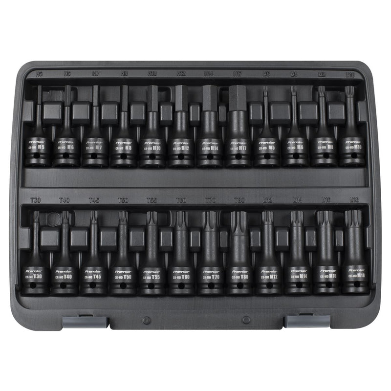 Premier Hex/TRX-Star*/Spline Impact Socket Bit Set 1/2"Sq Drive 24pc Sealey Premier - Dynamic Drive