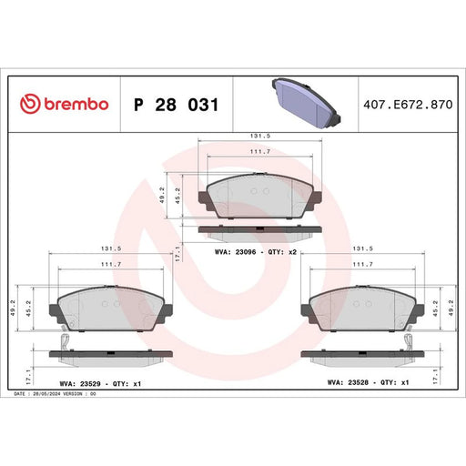 Brembo 4 x Front Brake Pad Set fits Honda Accord VI 1998-2002 1.6