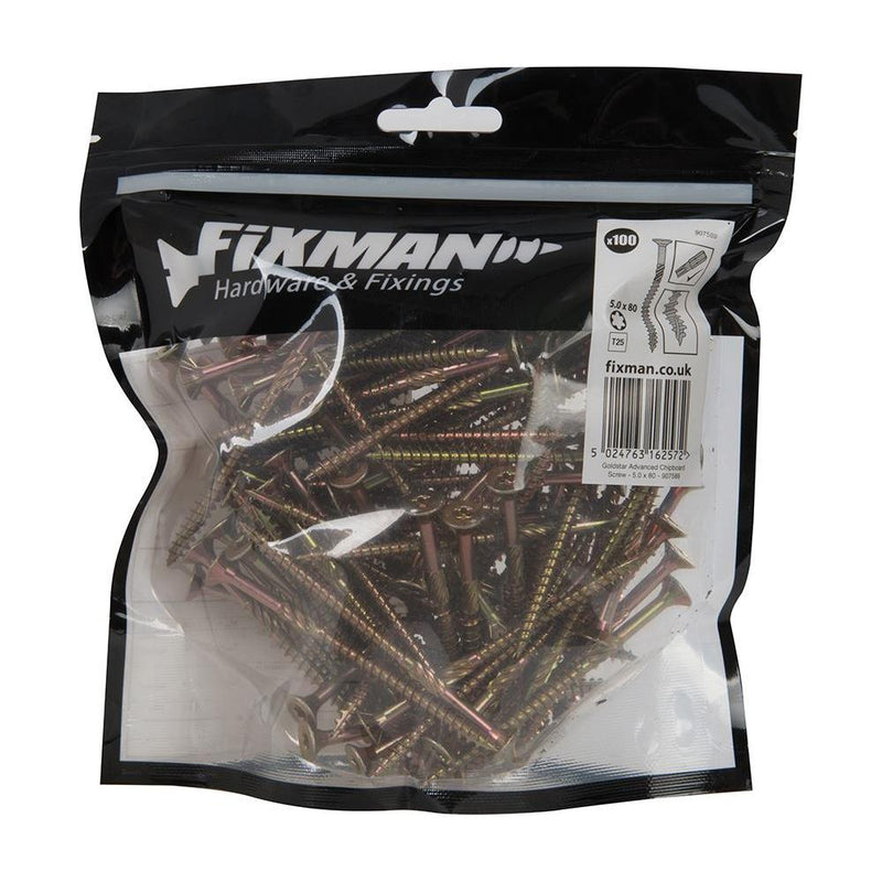 Fixman Goldstar Advanced Screws 5 x 80mm 100pk Fixman - Dynamic Drive