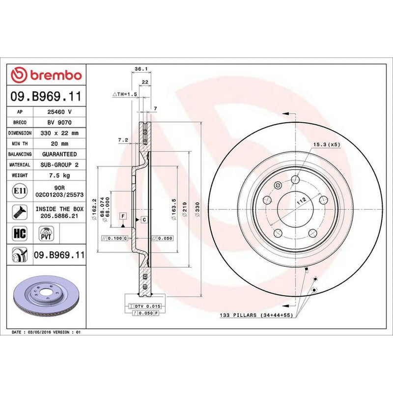 Brembo 2 x Rear Brake Discs 09.B969.11-x2