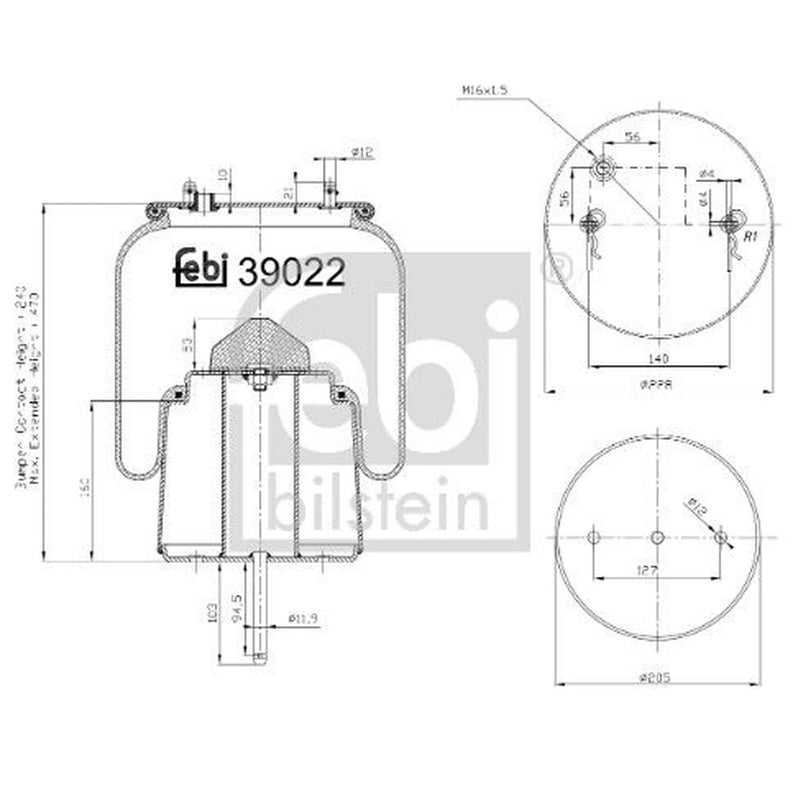 Febi Air Suspension Bellow 205mm Rear Right 39022