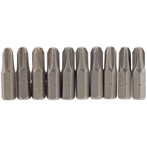 Draper Cross Slot Insert Bit, 1/4" Hex, 25mm Long, No.3 (Pack of 10) 64087 Draper - Dynamic Drive