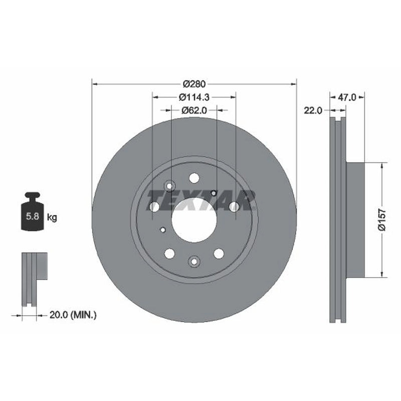Textar 2 x Vented Front Brake Discs 92156600-x2