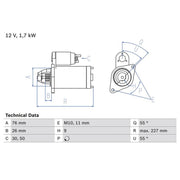 Bosch Starter Motor 12V 1.7kW 9 Teeth