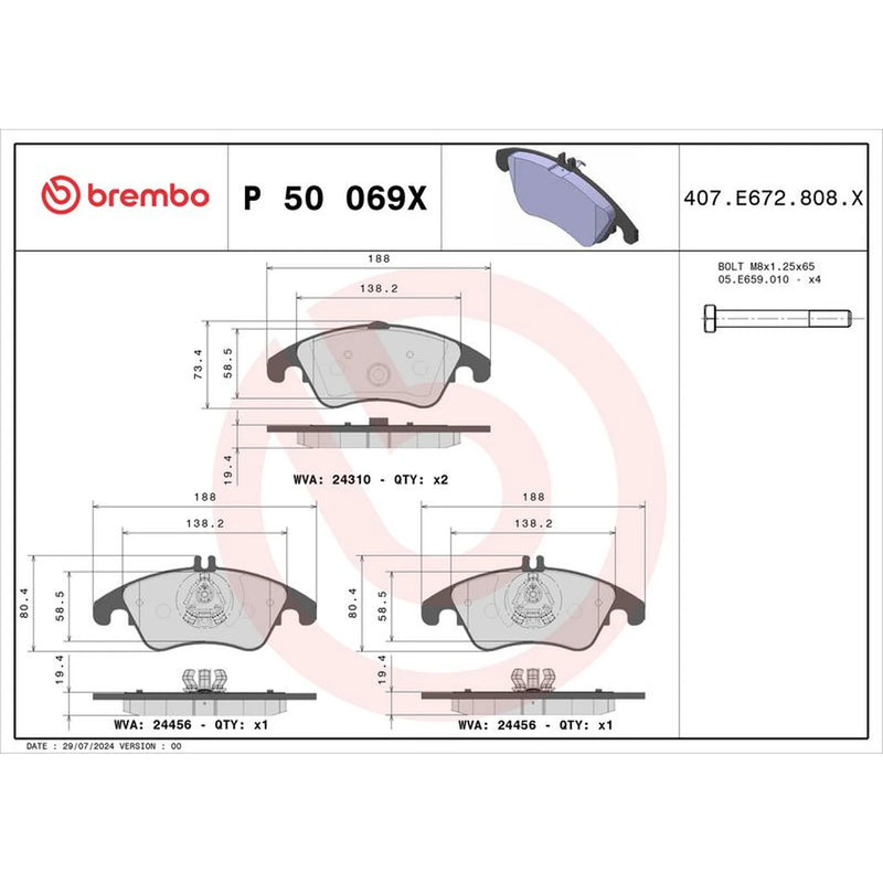 Brembo 4 x Front Brake Pad Set fits Mercedes-Benz C-Class 2007-2014