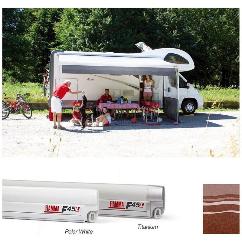 Fiamma Polar White F45L 550 Awning Sahara Fabric (06530B01S) Winch Handle Wall Mounted Fiamma - Dynamic Drive