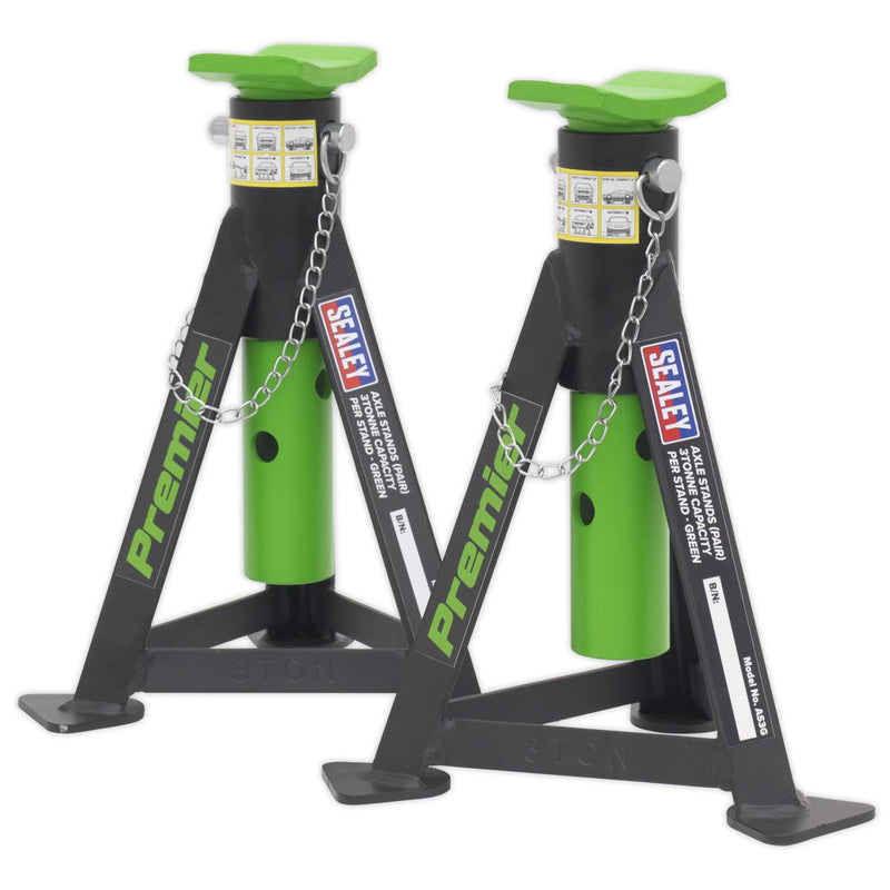 Sealey AXLe Stands (Pair) 3 Tonne Capacity per Stand Green AS3G Sealey - Dynamic Drive