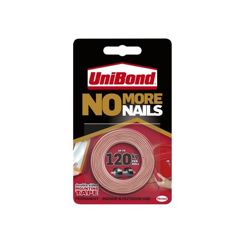 Unibond No More Nails Indoor & Outdoor Permanent Mounting Tape Roll 19mm x 1.5m UniBond - Dynamic Drive