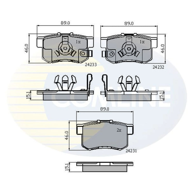 Comline 4 x Rear Brake Pad Set fits Honda Cr-V 2001-2007 2.0 2.2