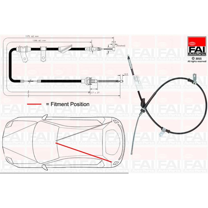 FAI Handbrake Cable Left Rear fits Land Rover Freelander I 1998-2000 1.8 2.0