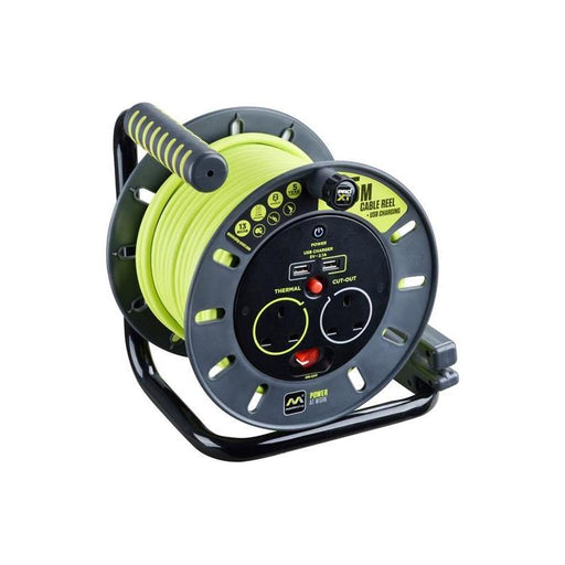 Masterplug PRO-XT Open Cable Reel 240V 13A 2-Socket & 2 USB (2.1A Shared) 25m Masterplug - NN4 Online