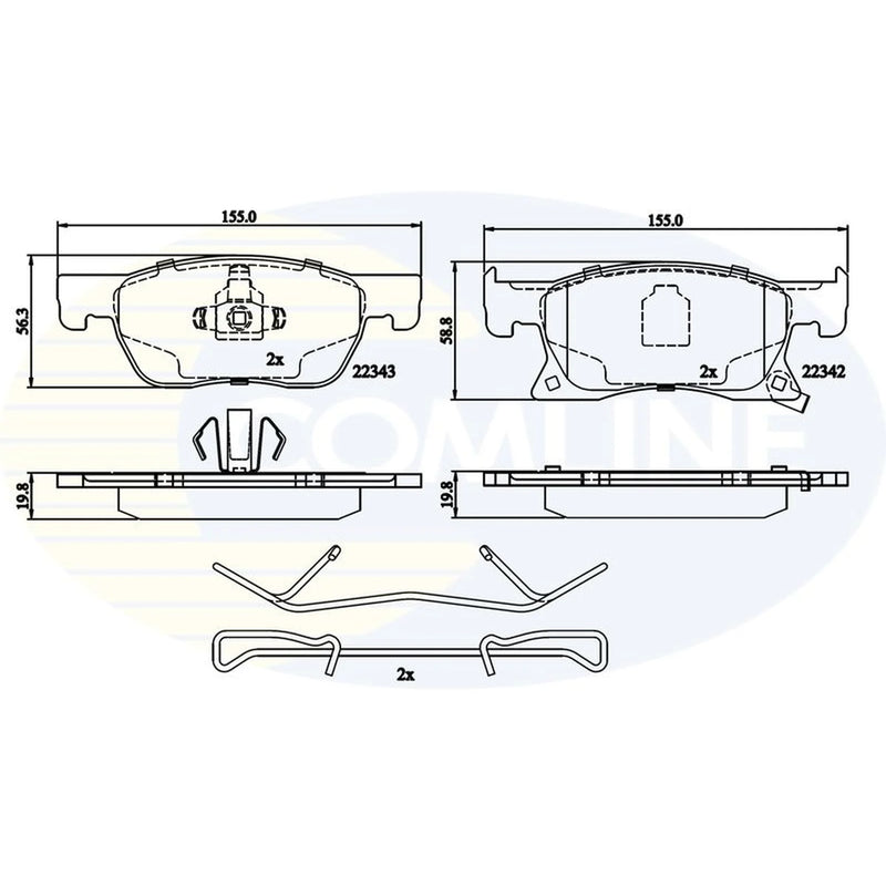 Comline 4 x Front Brake Pad Set fits Opel Astra K 2015-2021 1.0 1.2 1.4 1.5 1.6
