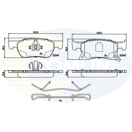 Comline 4 x Front Brake Pad Set fits Opel Astra K 2015-2021 1.0 1.2 1.4 1.5 1.6