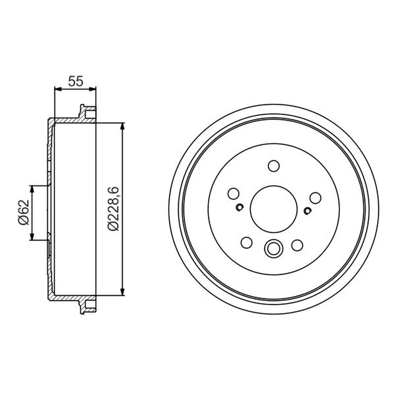 Bosch 2 x Brake Drums fits Toyota Rav 4 1994-2005 1.8 2.0