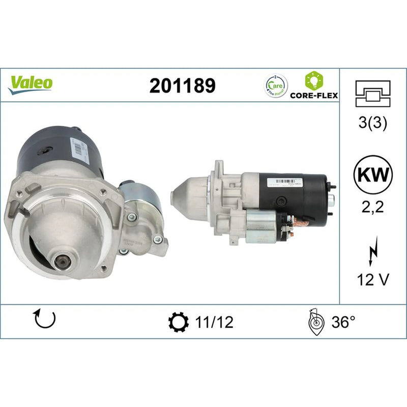 Valeo Starter Motor 12V 2.2kW Teeth 201189