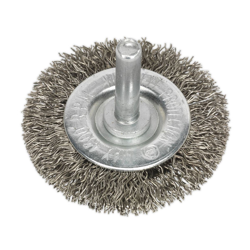 Sealey Flat Wire Brush Stainless Steel 50mm with 6mm Shaft SFBS50 Sealey - Dynamic Drive