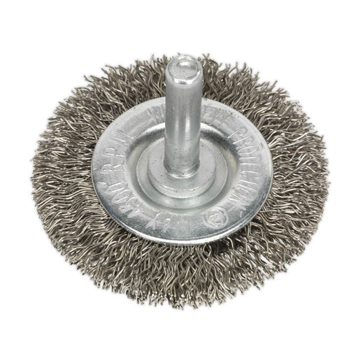 Sealey Flat Wire Brush Stainless Steel 50mm with 6mm Shaft SFBS50 Sealey - Dynamic Drive
