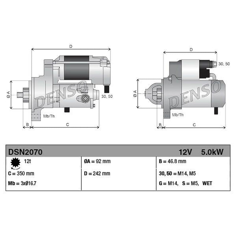 Denso Starter Motor 12V 5kW 12 Teeth