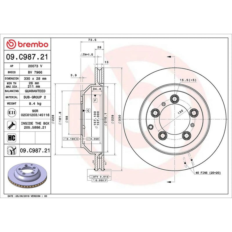 Brembo Rear Brake Discs & Pads fits Porsche Cayenne 2017-2023 2.9 3.0 4.0