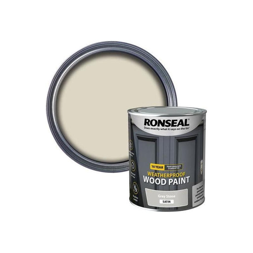 Ronseal 10 Year Weatherproof Wood Paint Grey Stone Satin 750ml Ronseal - Dynamic Drive