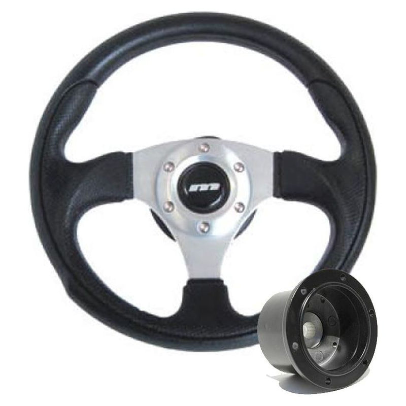 340mm Black Leather Steering Wheel + Boss fits Subaru Legacy Sedan Mountney Classic  - Dynamic Drive