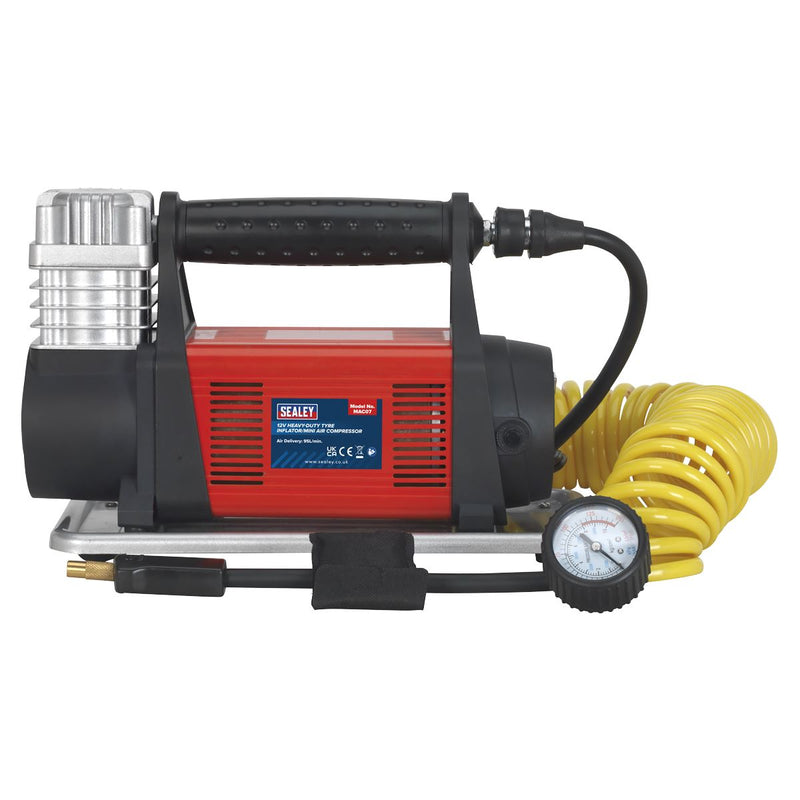 Sealey Tyre Inflator/Mini Air Compressor 12V Heavy-Duty MAC07 Sealey - Dynamic Drive