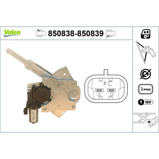 Valeo Electric Window Regulator Lifter Right Rear 850839