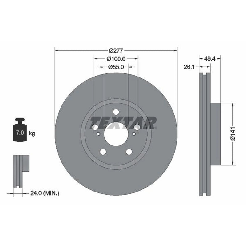 Textar 2 x Vented Front Brake Discs 92135503