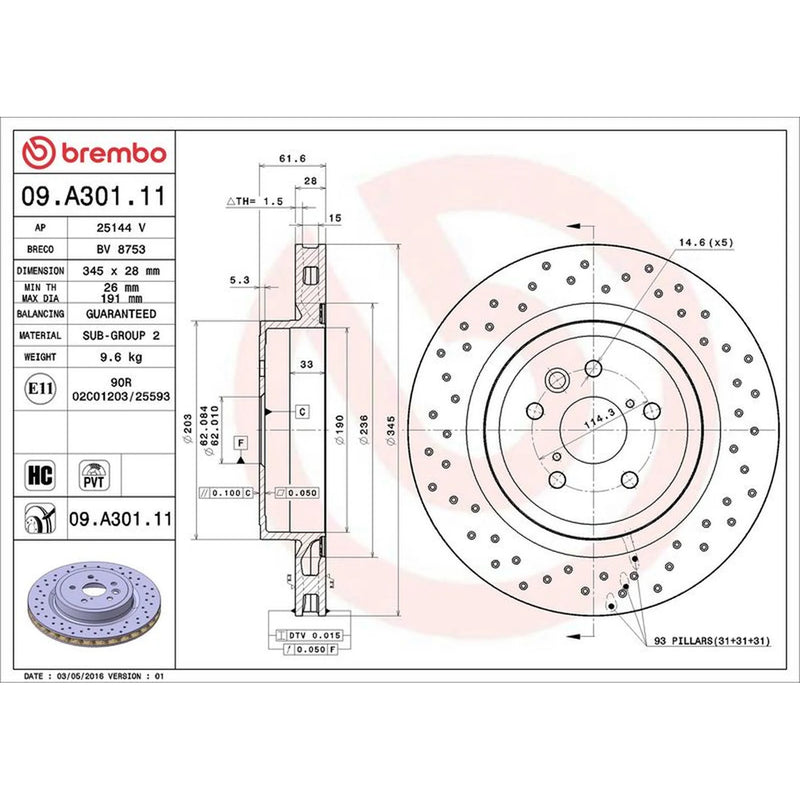 Brembo 2 x Perforated/Vented Brake Discs fits Lexus Is II 2007-2013