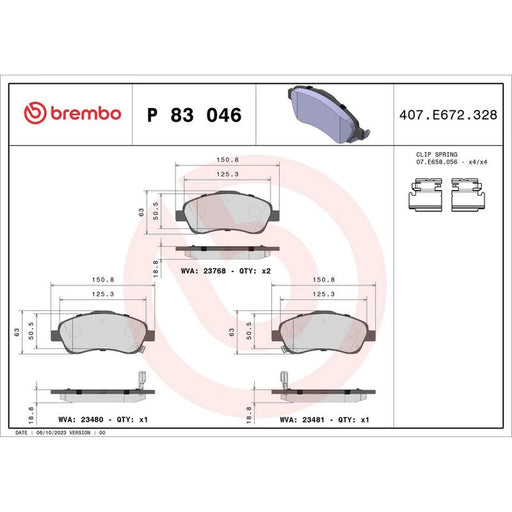Brembo 4 x Front Brake Pad Set fits Toyota Avensis 2003-2008 1.6 1.8 2.0 2.2 2.4