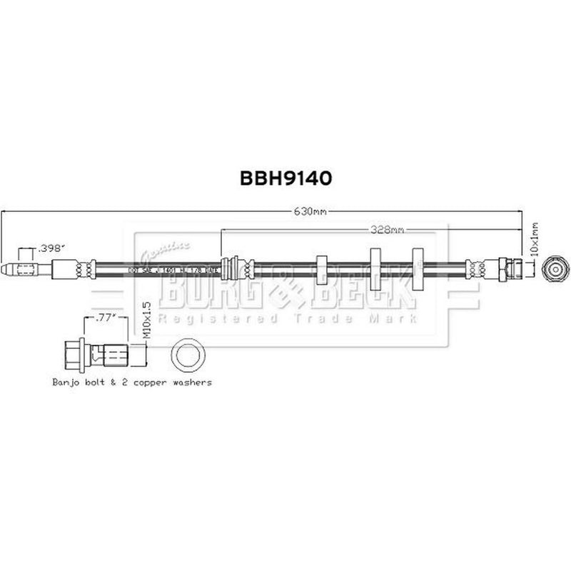 Borg & Beck Brake Hydraulic Hose Line Front Right BBH9140