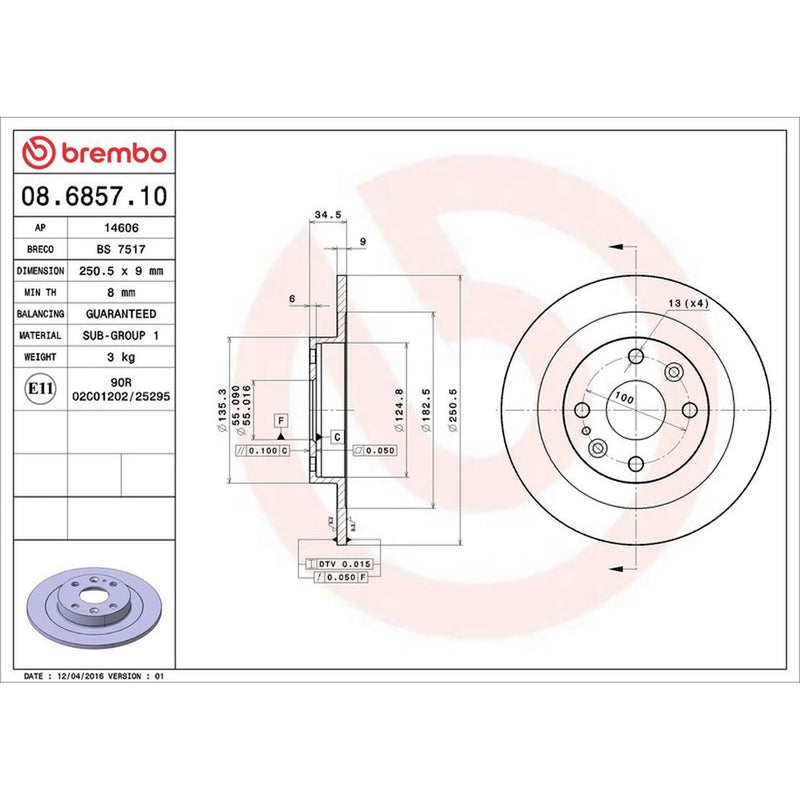 Brembo Rear Brake Solid Discs & Pads fits Mazda MX-5 1993-2005 1.6 1.8