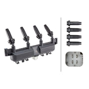 Hella Ignition Service Kit (1 Spark Plugs + Ignition Coil) fits Peugeot Partner