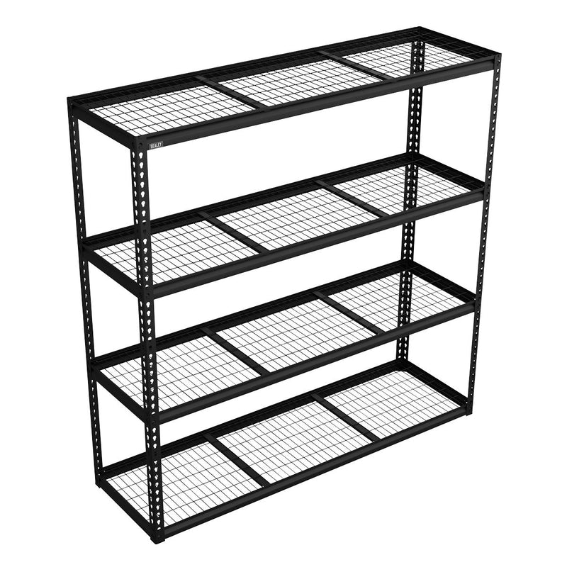 Heavy-Duty Modular Racking Unit 4 Mesh Shelves 300kg Capacity Per Level 1820mm Sealey - Dynamic Drive