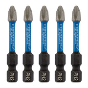 Draper Expert Cross Slot/PH Type Impact Screwdriver Bits, No.2 x 50mm, 1/4" Hex Draper - Dynamic Drive