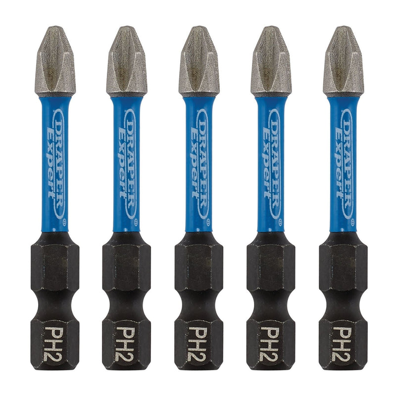 Draper Expert Cross Slot/PH Type Impact Screwdriver Bits, No.2 x 50mm, 1/4" Hex Draper - Dynamic Drive