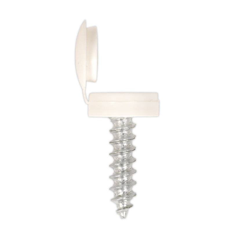 Sealey Numberplate Screw with Flip Cap 4.2 x 19mm White Pack of 50 NPW50 Sealey - Dynamic Drive