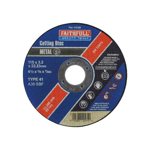Faithfull Metal Cut Off Disc 115 x 3.2 x 22.23mm Faithfull - Dynamic Drive